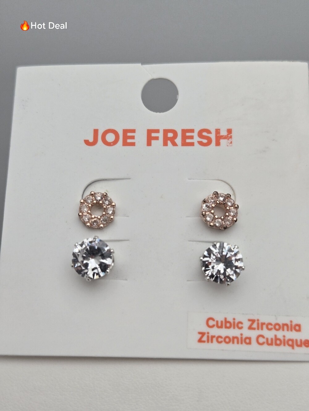 ✨2/$10✨ Joe Fresh Cubic Zirconia Stud Earrings 2-Pair Set Rose Gold Clear